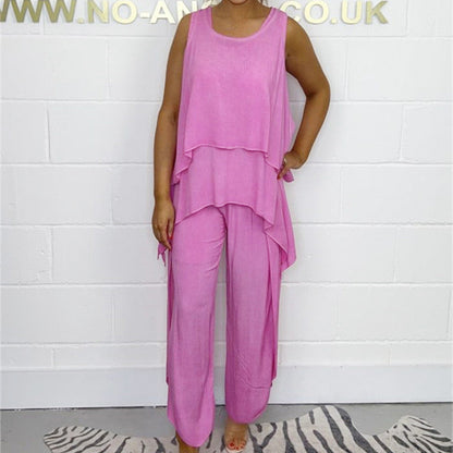 Rento hihaton löysä yläosa ja housut puku plus kokoisille naisille