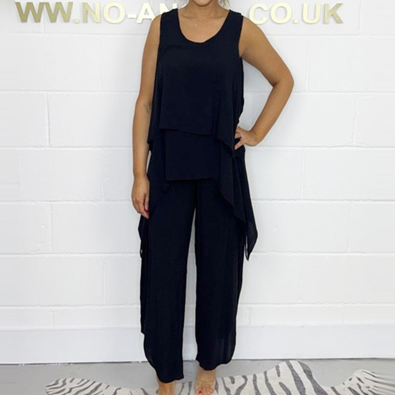 Rento hihaton löysä yläosa ja housut puku plus kokoisille naisille