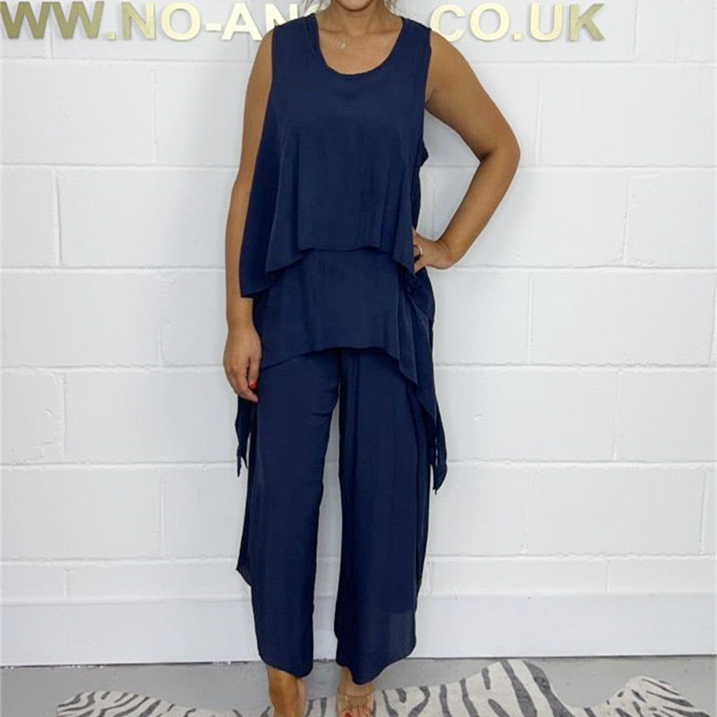 Rento hihaton löysä yläosa ja housut puku plus kokoisille naisille