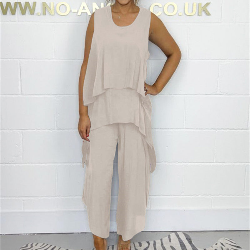 Rento hihaton löysä yläosa ja housut puku plus kokoisille naisille