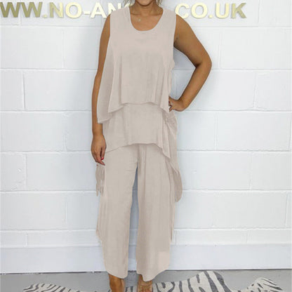 Rento hihaton löysä yläosa ja housut puku plus kokoisille naisille