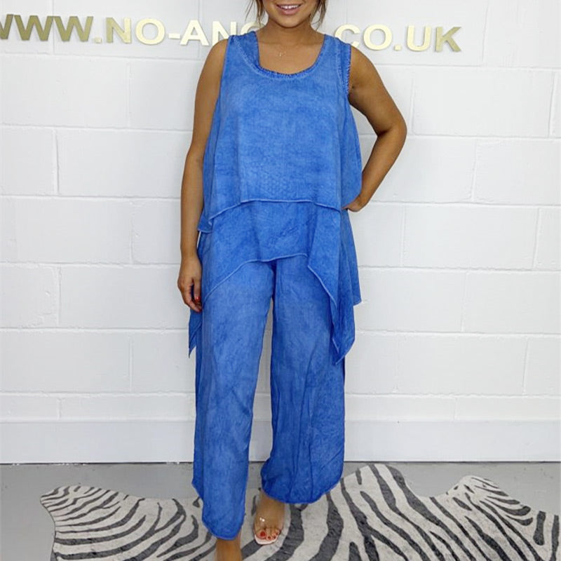 Rento hihaton löysä yläosa ja housut puku plus kokoisille naisille