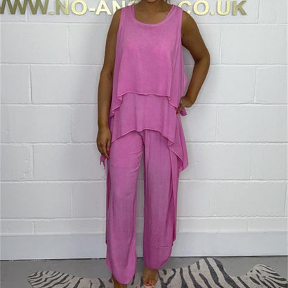 Rento hihaton löysä yläosa ja housut puku plus kokoisille naisille