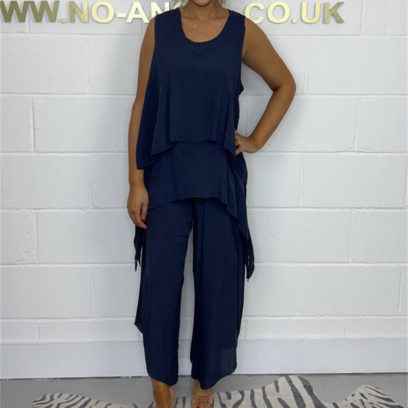 Rento hihaton löysä yläosa ja housut puku plus kokoisille naisille