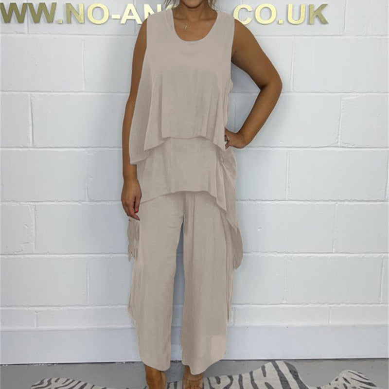 Rento hihaton löysä yläosa ja housut puku plus kokoisille naisille