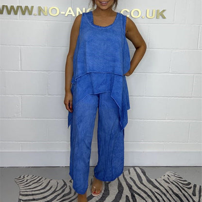 Rento hihaton löysä yläosa ja housut puku plus kokoisille naisille