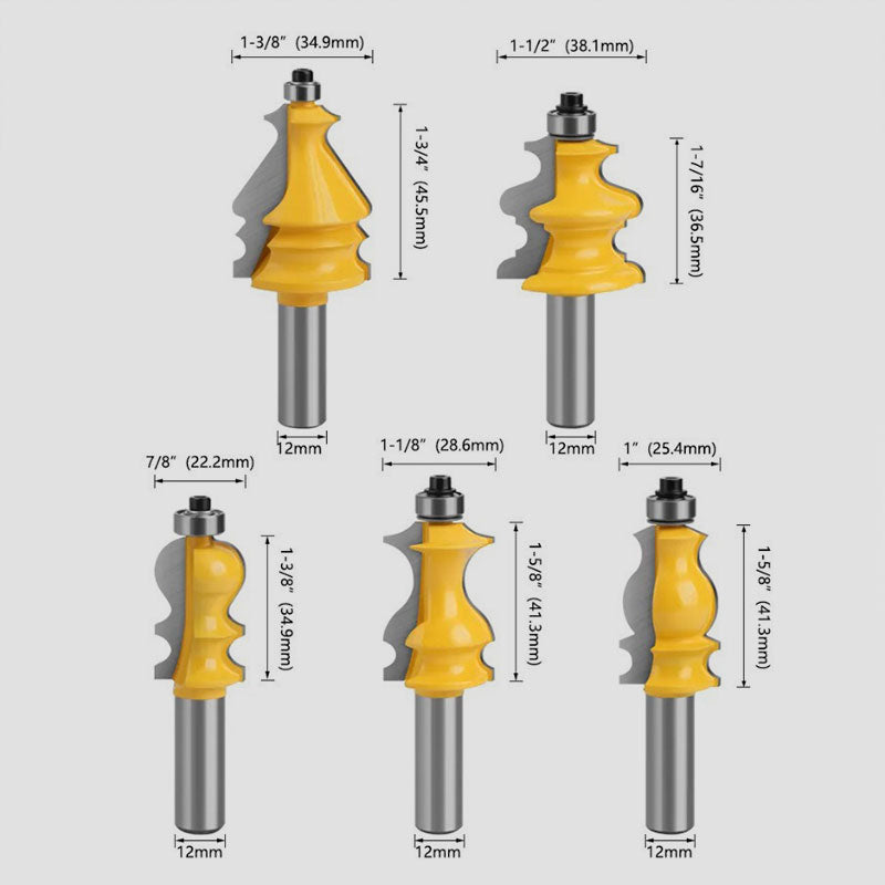 Puutyö jyrsinpää, jonka varsi on 1/2 tuumaa