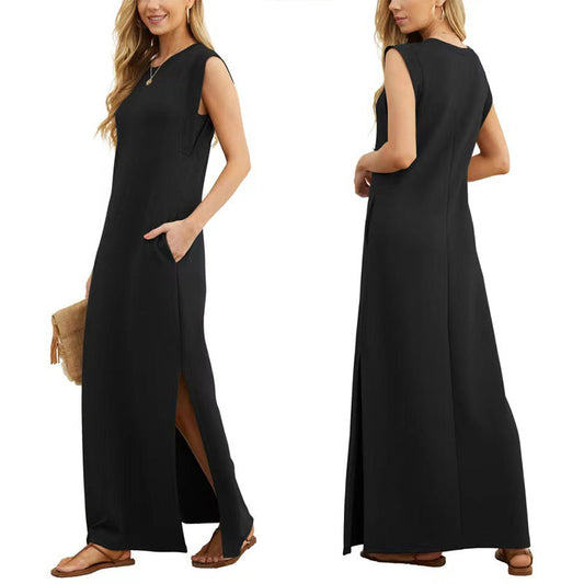 👗Rypistymätön naisten rento mekko split helma