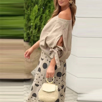 Naisten rento geometrinen printti 2-osainen puku