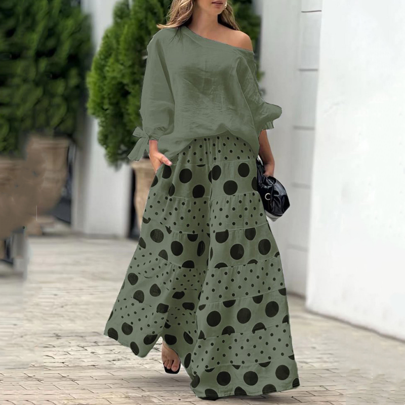 Naisten rento geometrinen printti 2-osainen puku