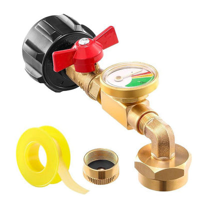 Propaanin täyttökulmasovitin, jossa on mittari