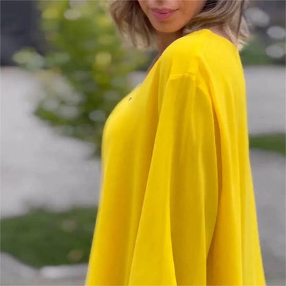 🌞Kaksikerroksinen V-kaula vetoketju 3/4 hihat pehmeät topit