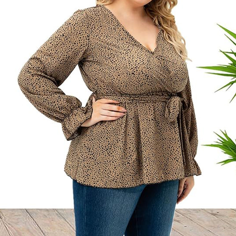 😻Wrap V-kaula Ruffle pitkähihainen pusero