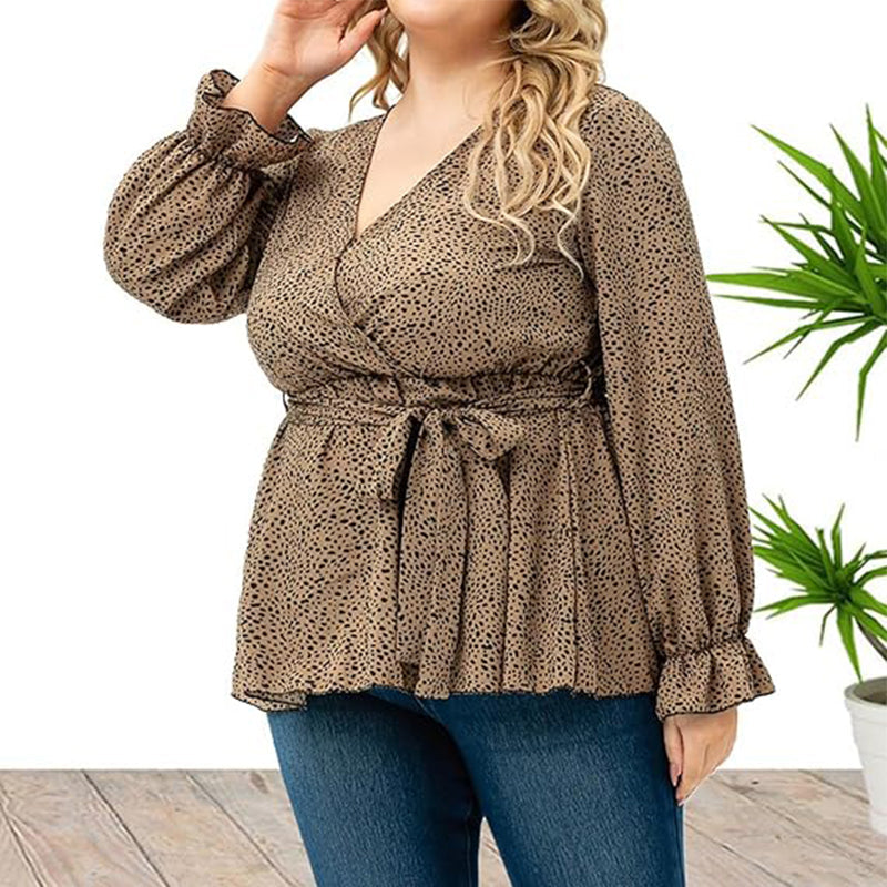 😻Wrap V-kaula Ruffle pitkähihainen pusero