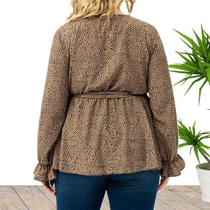 😻Wrap V-kaula Ruffle pitkähihainen pusero