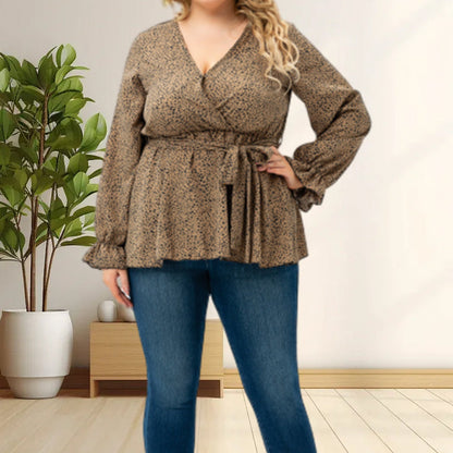 😻Wrap V-kaula Ruffle pitkähihainen pusero