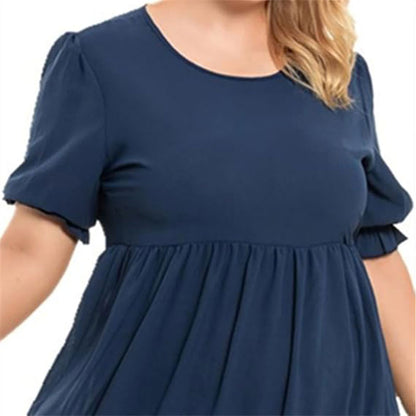 Naisten löysä pyöreä-kaula Flowy Tiered laskostettu laskostettu mekko