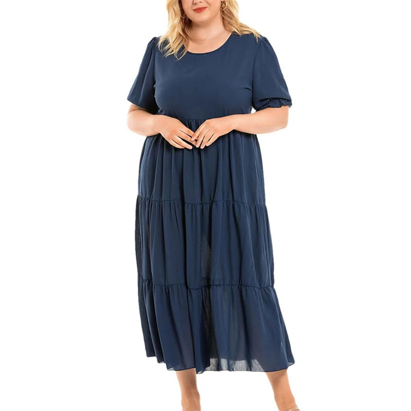 Naisten löysä pyöreä-kaula Flowy Tiered laskostettu laskostettu mekko