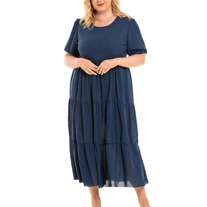 Naisten löysä pyöreä-kaula Flowy Tiered laskostettu laskostettu mekko