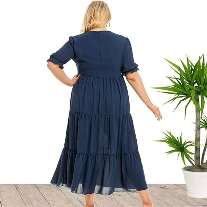 Naisten löysä pyöreä-kaula Flowy Tiered laskostettu laskostettu mekko