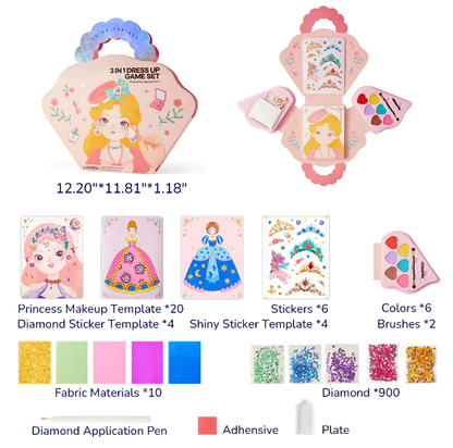 Fantasia 3-in-1 prinsessa pukeutumis- ja meikki peili setti