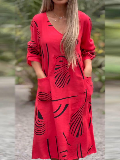 V-kaula puuvilla ja liina mekko