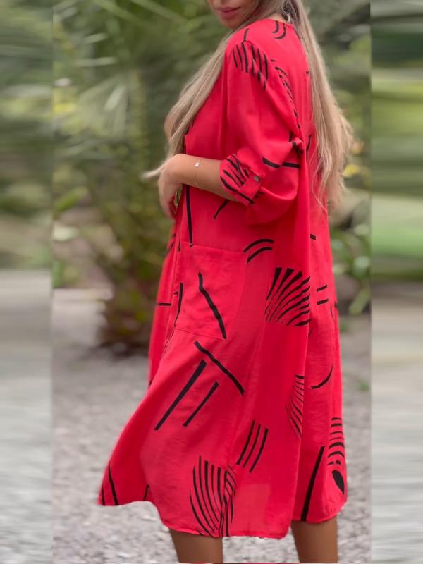 V-kaula puuvilla ja liina mekko