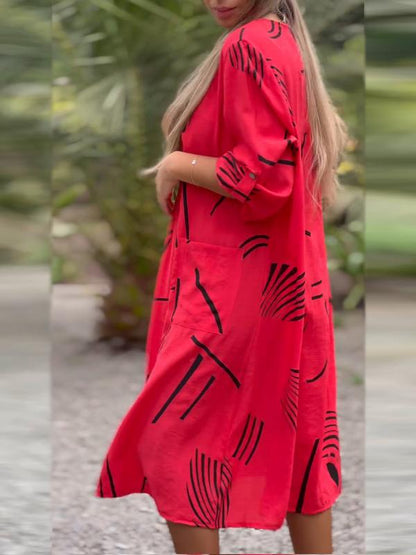 V-kaula puuvilla ja liina mekko