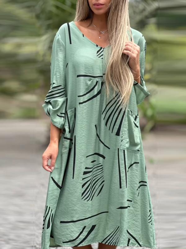 V-kaula puuvilla ja liina mekko