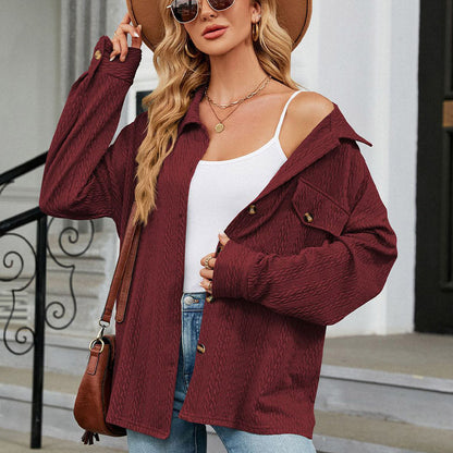 Naisten Lapel neuloa pitkähihainen nappi alas toppi