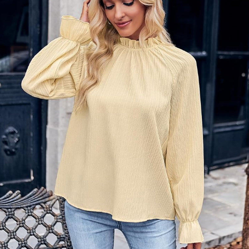 Naisten Syksyn Kiinteä Röyhelöinen Pitkähihainen Jacquard Toppi