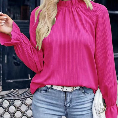 Naisten Syksyn Kiinteä Röyhelöinen Pitkähihainen Jacquard Toppi