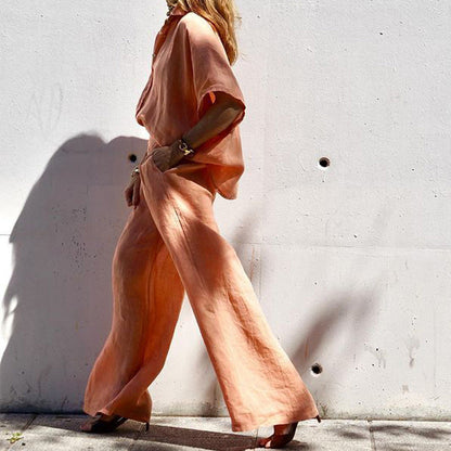 Säästä jopa [40%] pois!💟Naisten rento puuvilla-pellava kaksiosainen setti