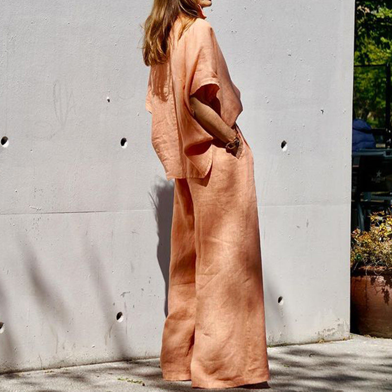 Säästä jopa [40%] pois!💟Naisten rento puuvilla-pellava kaksiosainen setti