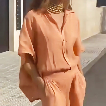 Säästä jopa [40%] pois!💟Naisten rento puuvilla-pellava kaksiosainen setti