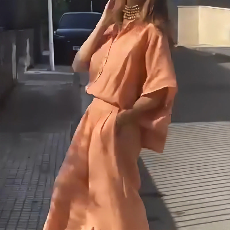 Säästä jopa [40%] pois!💟Naisten rento puuvilla-pellava kaksiosainen setti