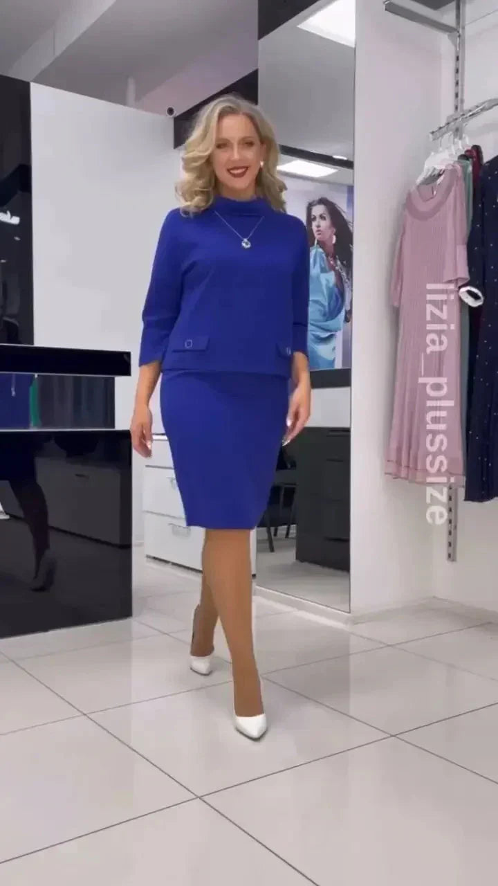 Tasainen väri yläosa ja hame plus-koko kaksiosainen setti