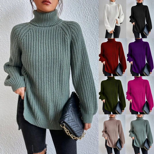 Puuvilla Turtleneck Raglan hihat Split Hem villapaita