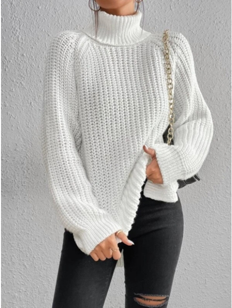 Puuvilla Turtleneck Raglan hihat Split Hem villapaita