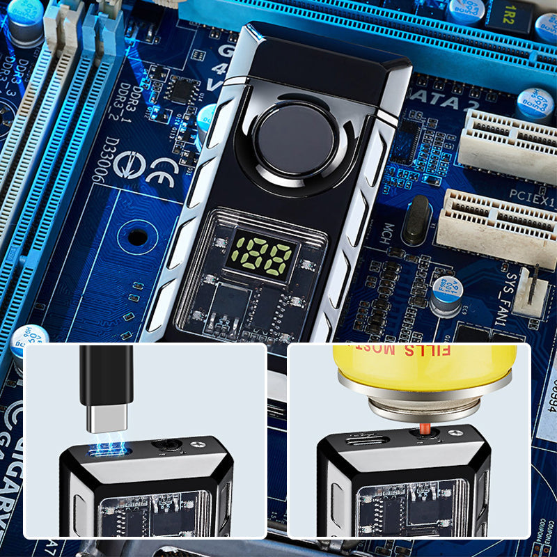 Monikäyttöinen kaksoisliekki sytytin, jossa on värivalot