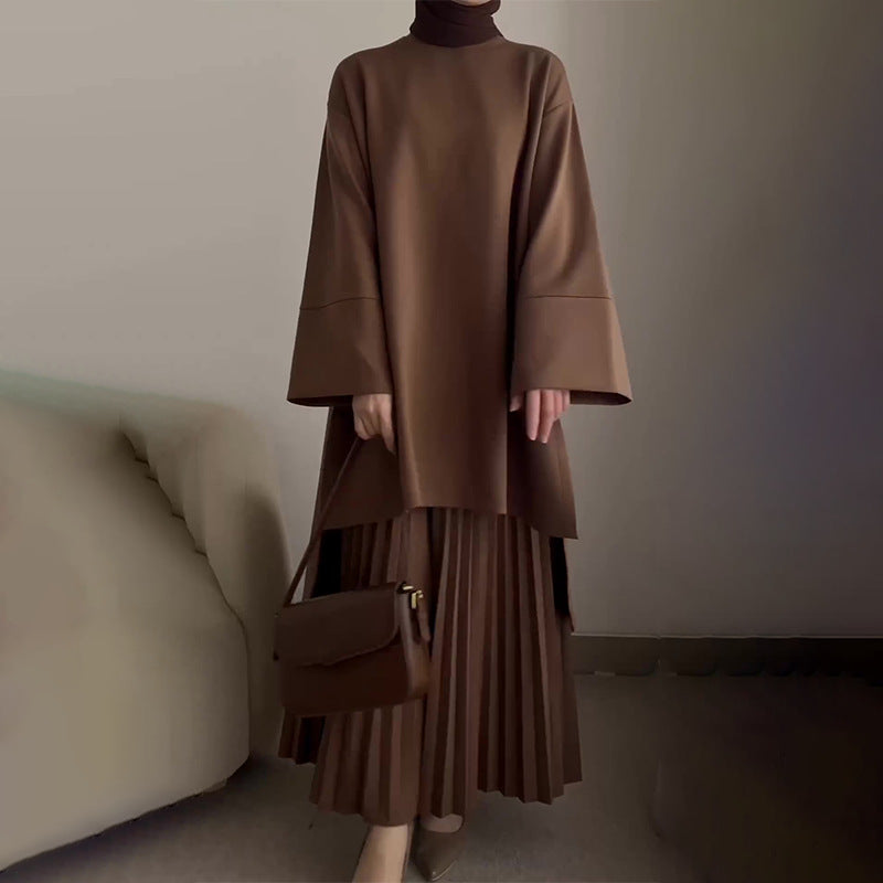 Tyylikäs kaksiosainen laskostettu naisten setti