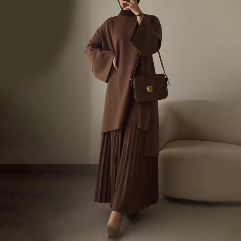 Tyylikäs kaksiosainen laskostettu naisten setti