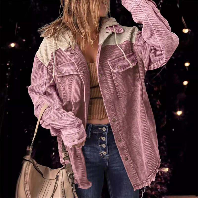 💟Naisten rento corduroy-hupparitakki värilohkoilla