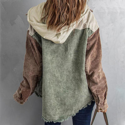 💟Naisten rento corduroy-hupparitakki värilohkoilla