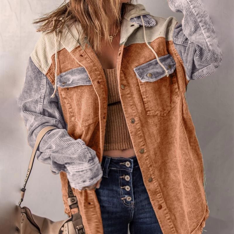 💟Naisten rento corduroy-hupparitakki värilohkoilla