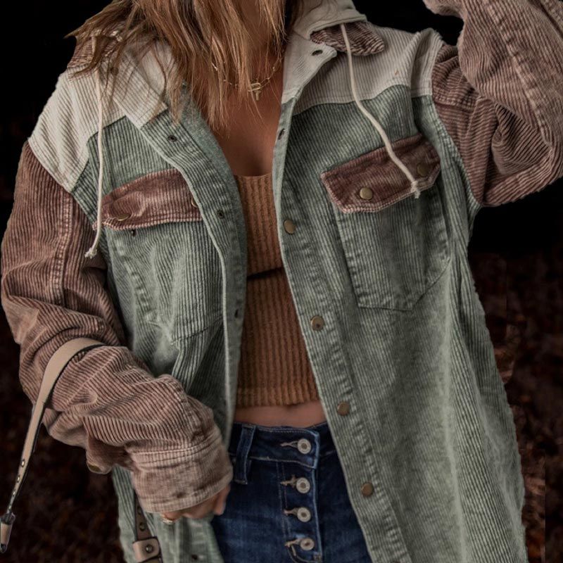 💟Naisten rento corduroy-hupparitakki värilohkoilla