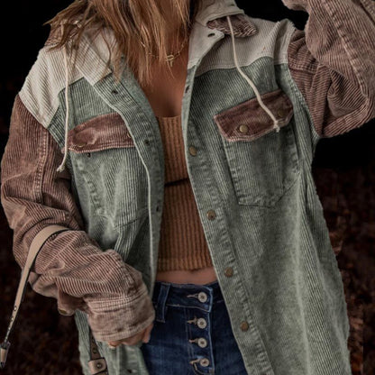 💟Naisten rento corduroy-hupparitakki värilohkoilla