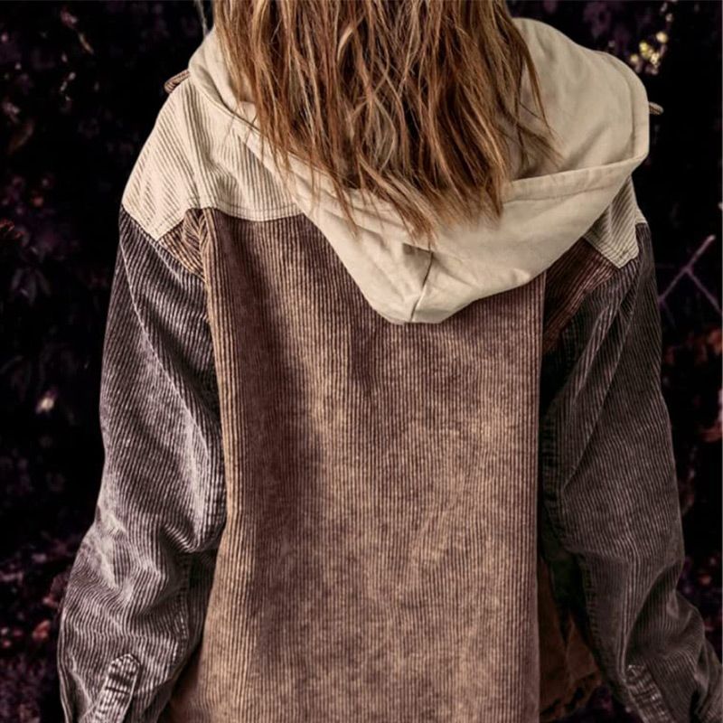 💟Naisten rento corduroy-hupparitakki värilohkoilla