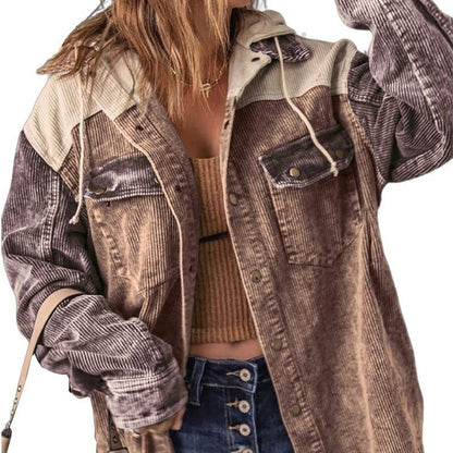 💟Naisten rento corduroy-hupparitakki värilohkoilla