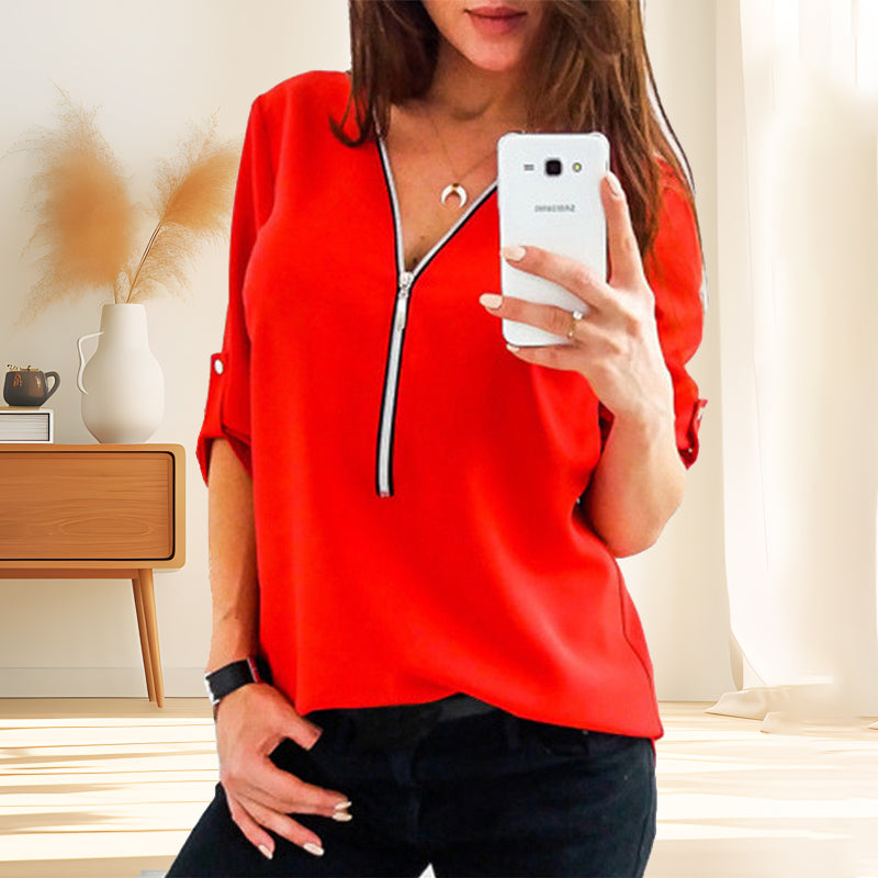 Rento yksivärinen paita, jossa puolivetoketju edessä